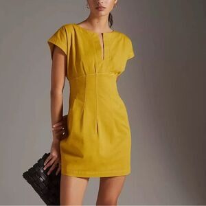 Maeve Anthropologie Dress Corset Dress Mustard Yellow Size 8 Petite